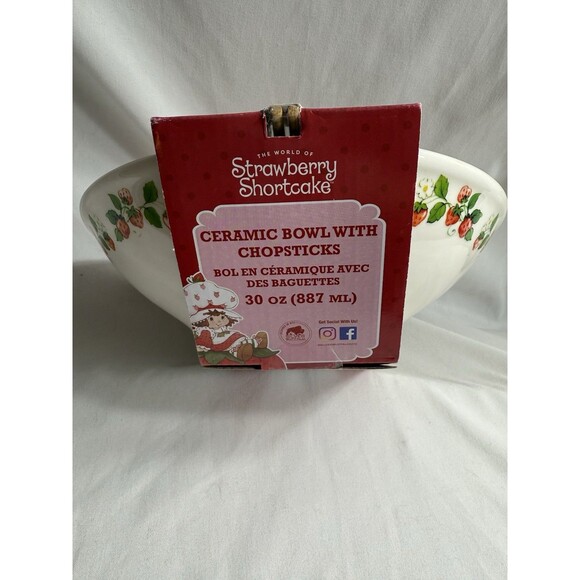 Strawberry shortcake ceramic bowl with￼chopsticks - 30 oz - Vintage Design - NEW - Picture 1 of 3